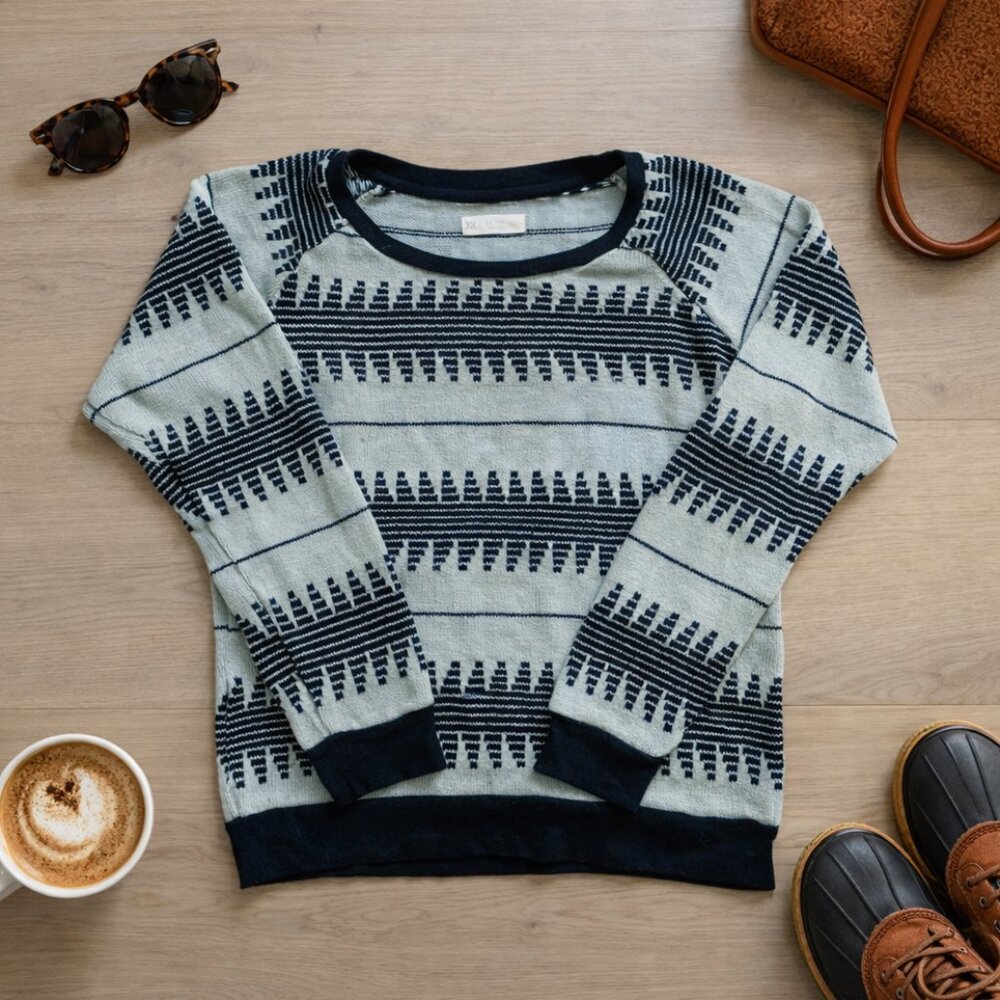Krochet Hand Knit Lightweight Sweater Women’s Small Geometric Tribal Stripe Peru